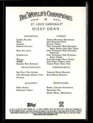 2025 Topps Allen & Ginter Dizzy Dean #42 St. Louis Cardinals