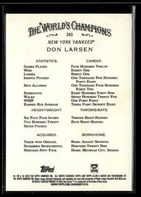 2025 Topps Allen & Ginter Don Larsen #343 New York Yankees