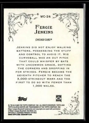 2025 Topps Allen & Ginter Fergie Jenkins #WC-24 Wicked Curves Chicago Cubs