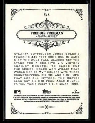 2025 Topps Allen & Ginter Freddie Freeman #SV-5 Sweet Victory Atlanta Braves