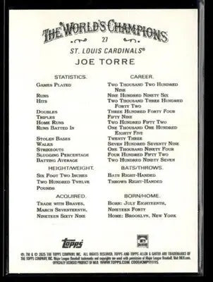 2025 Topps Allen & Ginter Joe Torre #27 St. Louis Cardinals