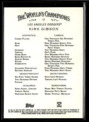 2025 Topps Allen & Ginter Kirk Gibson #17 Los Angeles Dodgers