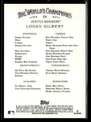 2025 Topps Allen & Ginter Logan Gilbert #239 Seattle Mariners