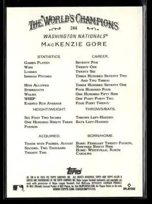 2025 Topps Allen & Ginter MacKenzie Gore #244 Washington Nationals