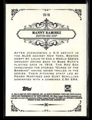 2025 Topps Allen & Ginter Manny Ramirez #SV-16 Sweet Victory Boston Red Sox