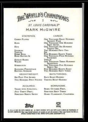 2025 Topps Allen & Ginter Mark McGwire #2 St. Louis Cardinals