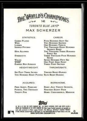 2025 Topps Allen & Ginter Max Scherzer #140 Toronto Blue Jays