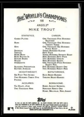 2025 Topps Allen & Ginter Mike Trout #100 Los Angeles Angels