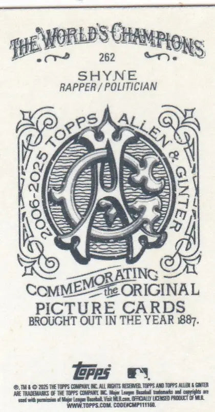 2025 Topps Allen & Ginter Mini A&G Back #262 Shyne Rapper - Baseball Card Single