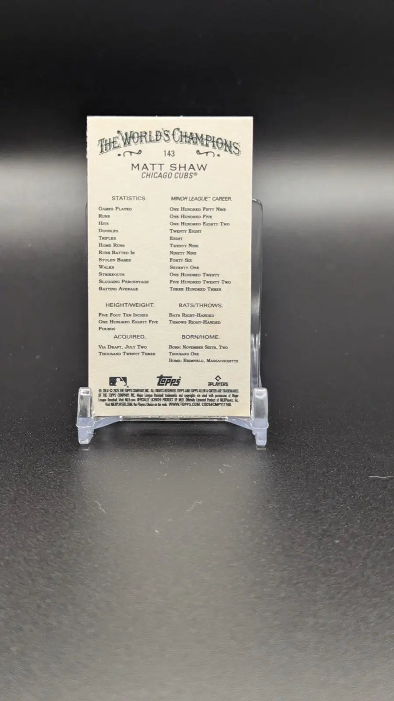2025 Topps Allen & Ginter Mini GOLD BORDER Matt Shaw #143 RC Rookie Cubs - Baseball Card Single