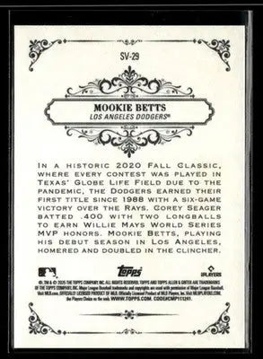 2025 Topps Allen & Ginter Mookie Betts #SV-29 Sweet Victory Los Angeles Dodgers