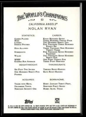 2025 Topps Allen & Ginter Nolan Ryan #63 California Angels
