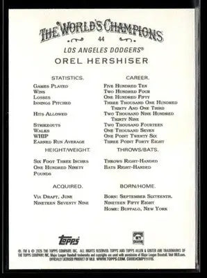 2025 Topps Allen & Ginter Orel Hershiser #44 Los Angeles Dodgers