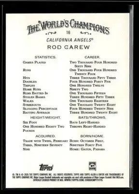 2025 Topps Allen & Ginter Rod Carew #16 California Angels