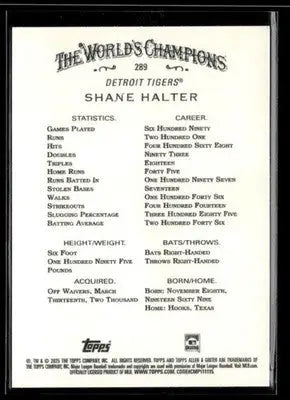 2025 Topps Allen & Ginter Shane Halter #289 Detroit Tigers