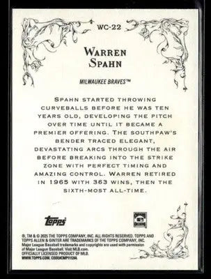 2025 Topps Allen & Ginter Warren Spahn #WC-22 Wicked Curves Milwaukee Braves