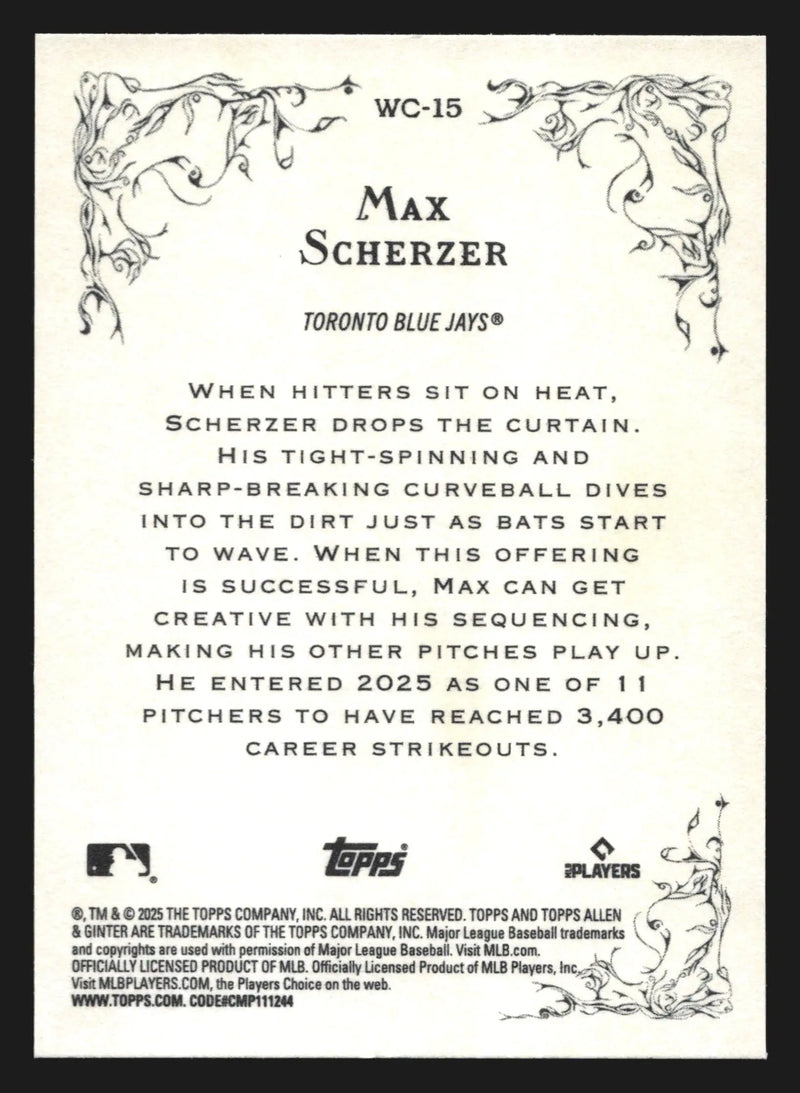 2025 Topps Allen & Ginter Wicked Curves #WC-15 Max Scherzer Blue Jays
