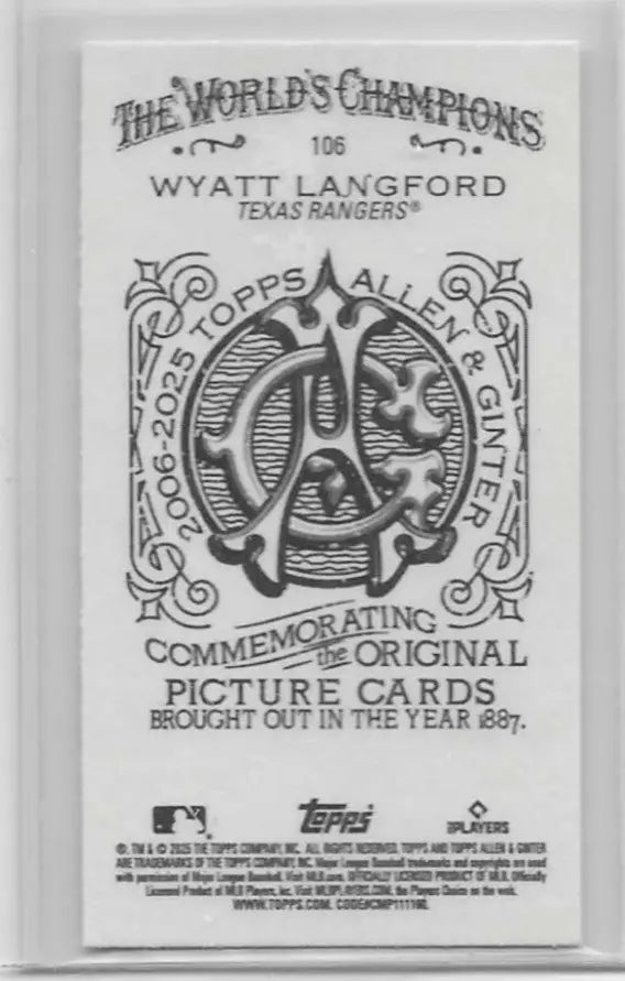 2025 Topps Allen & Ginter - Wyatt Langford #106 Mini A&G Back (C-42) - Baseball Card Single
