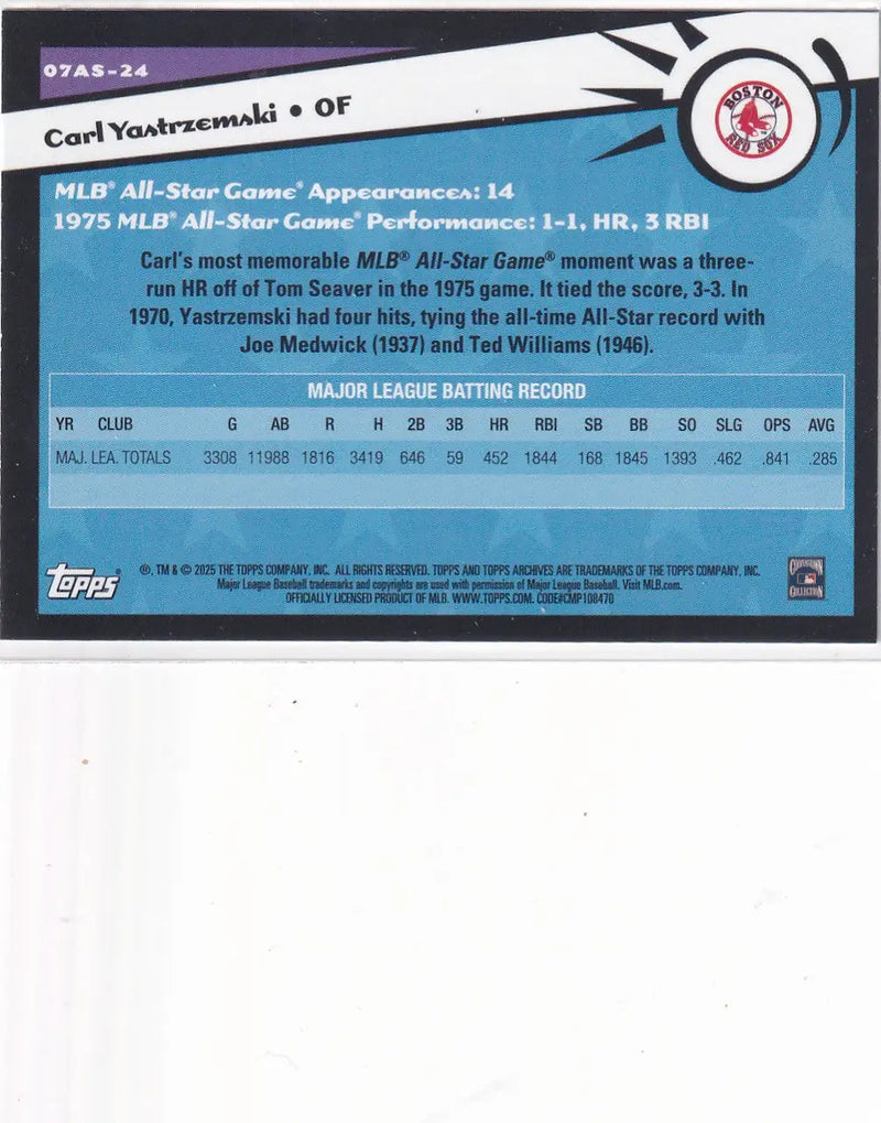 2025 TOPPS ARCHIVES #07AS-24 CARL YASTRZEMSKI ALL STAR- BOSTON RED SOX