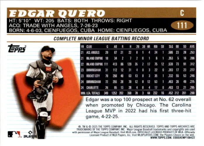 2025 Topps Archives #111 Edgar Quero - Baseball Card Single
