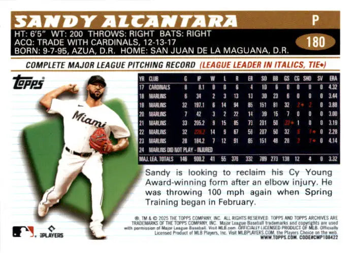 2025 Topps Archives #180 Sandy Alcantara - Baseball Card Single