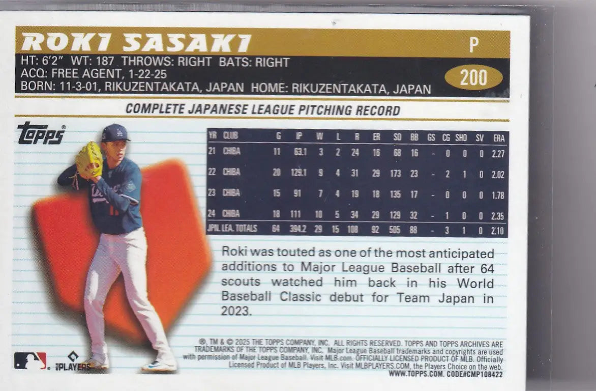 2025 TOPPS ARCHIVES #200 ROKI SASAKI- LOS ANGELES DODGERS