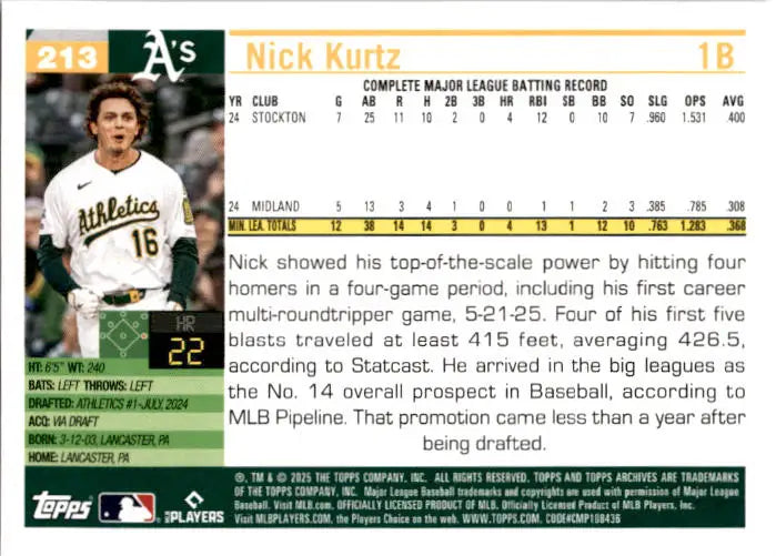 2025 Topps Archives #213 Nick Kurtz - Baseball Card Single