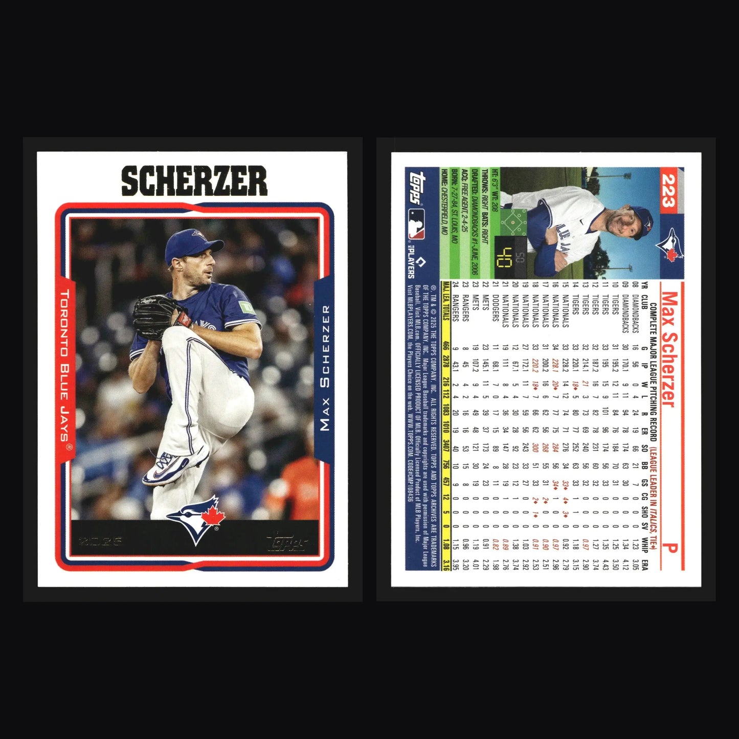 2025 Topps Archives #223 Max Scherzer Toronto Blue Jays 2005 Design