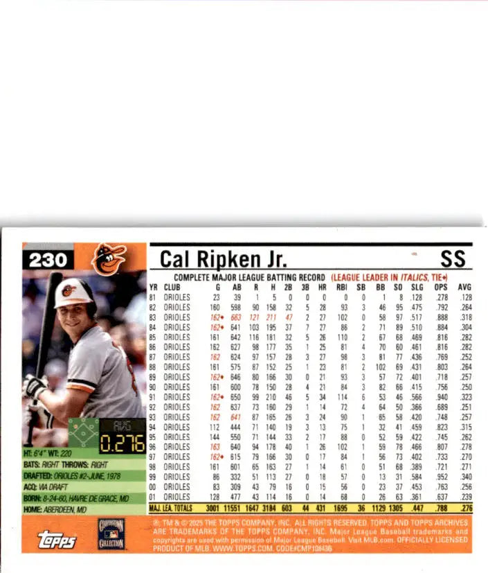 2025 Topps Archives #230 Cal Ripken Jr. Black Foilboard - Baseball Card Single