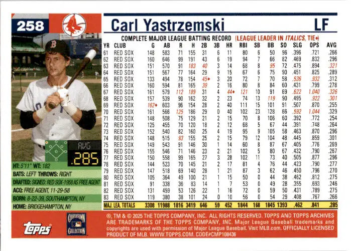 2025 Topps Archives #258 Carl Yastrzemski - Baseball Card Single