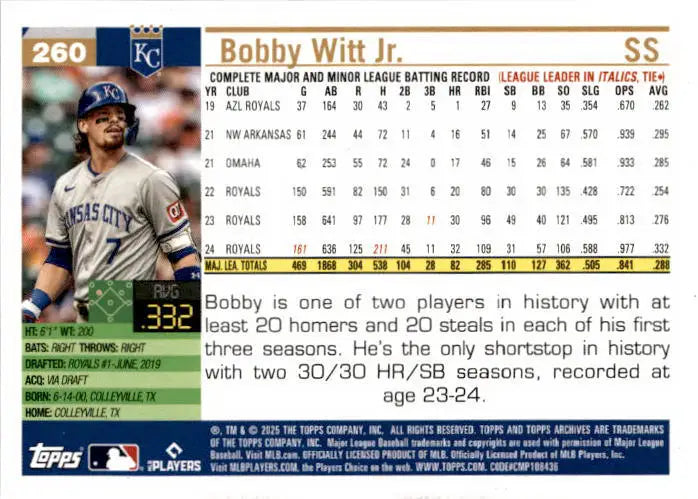 2025 Topps Archives #260 Bobby Witt Jr. - Baseball Card Single