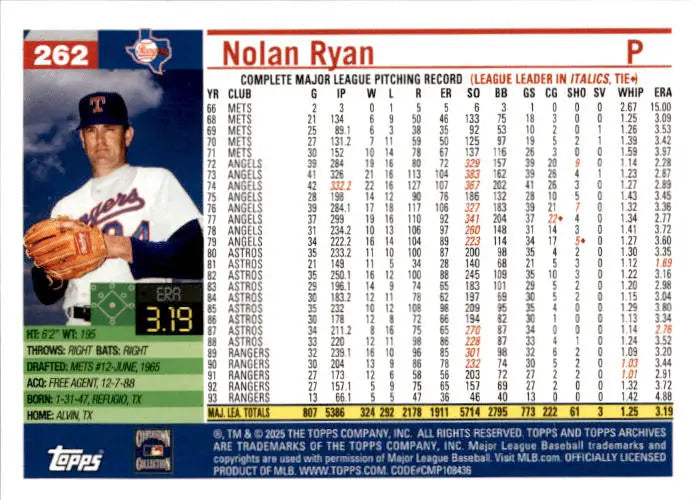 2025 Topps Archives #262 Nolan Ryan - Baseball Card Single