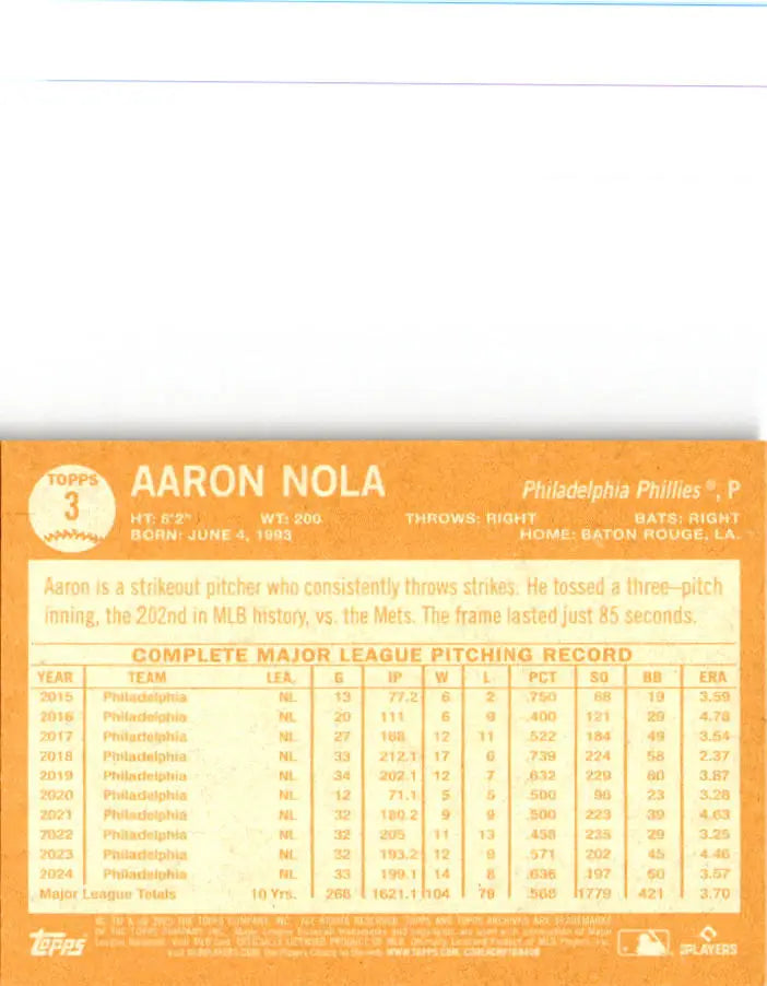 2025 Topps Archives #3 Aaron Nola - Baseball Card Single