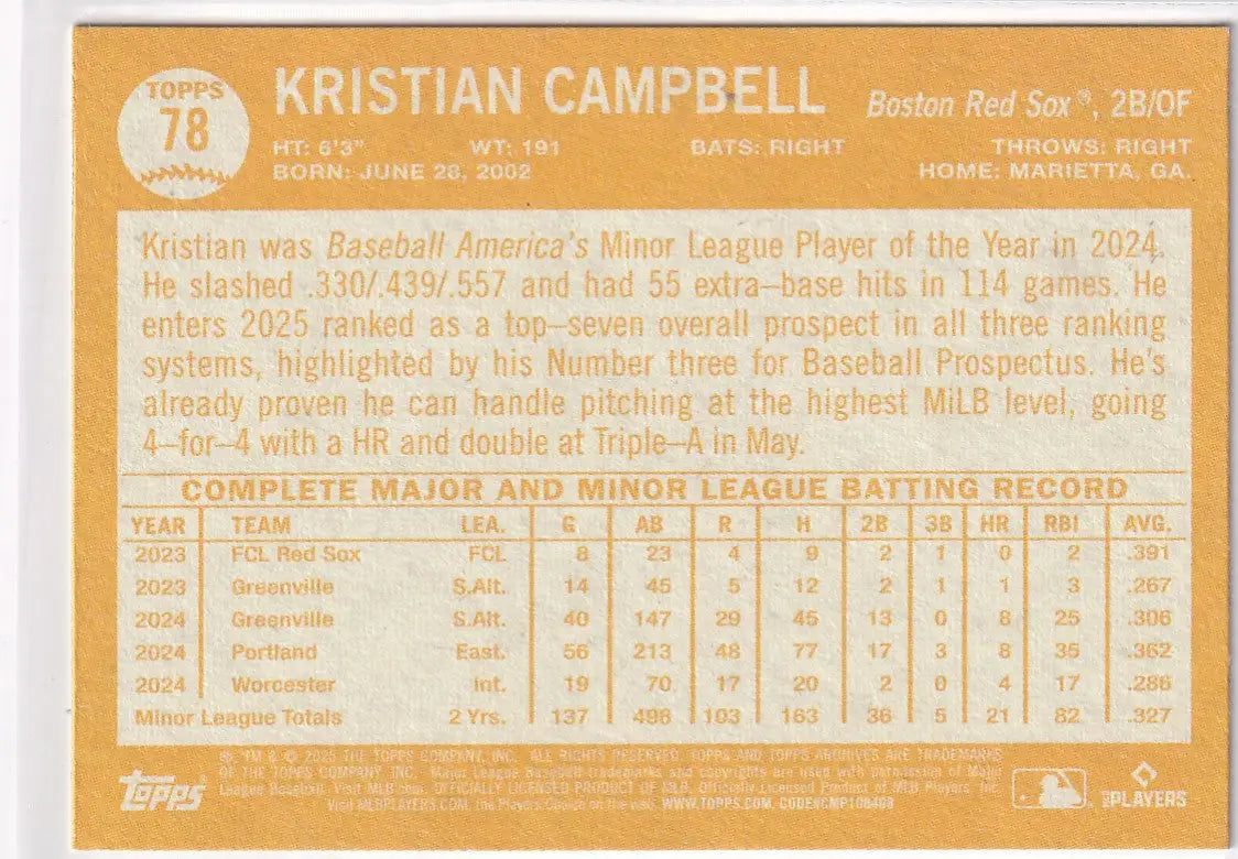2025 TOPPS ARCHIVES #78 KRISTIAN CAMPBELL- BOSTON RED SOX