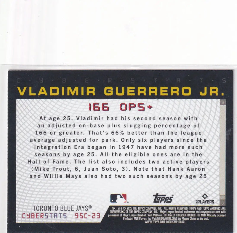 2025 TOPPS ARCHIVES #95C-23 VLADIMIR GUERRERO JR CYBER STATS- TORONTO BLUE JAYS