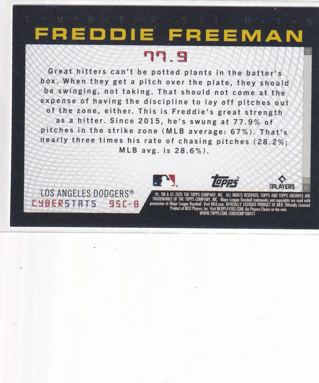 2025 TOPPS ARCHIVES #95C-8 FREDDIE FREEMAN CYBER STATS- LOS ANGELES DODGERS