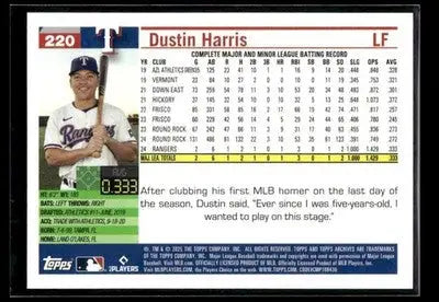 2025 Topps Archives Dustin Harris #220 RC Texas Rangers