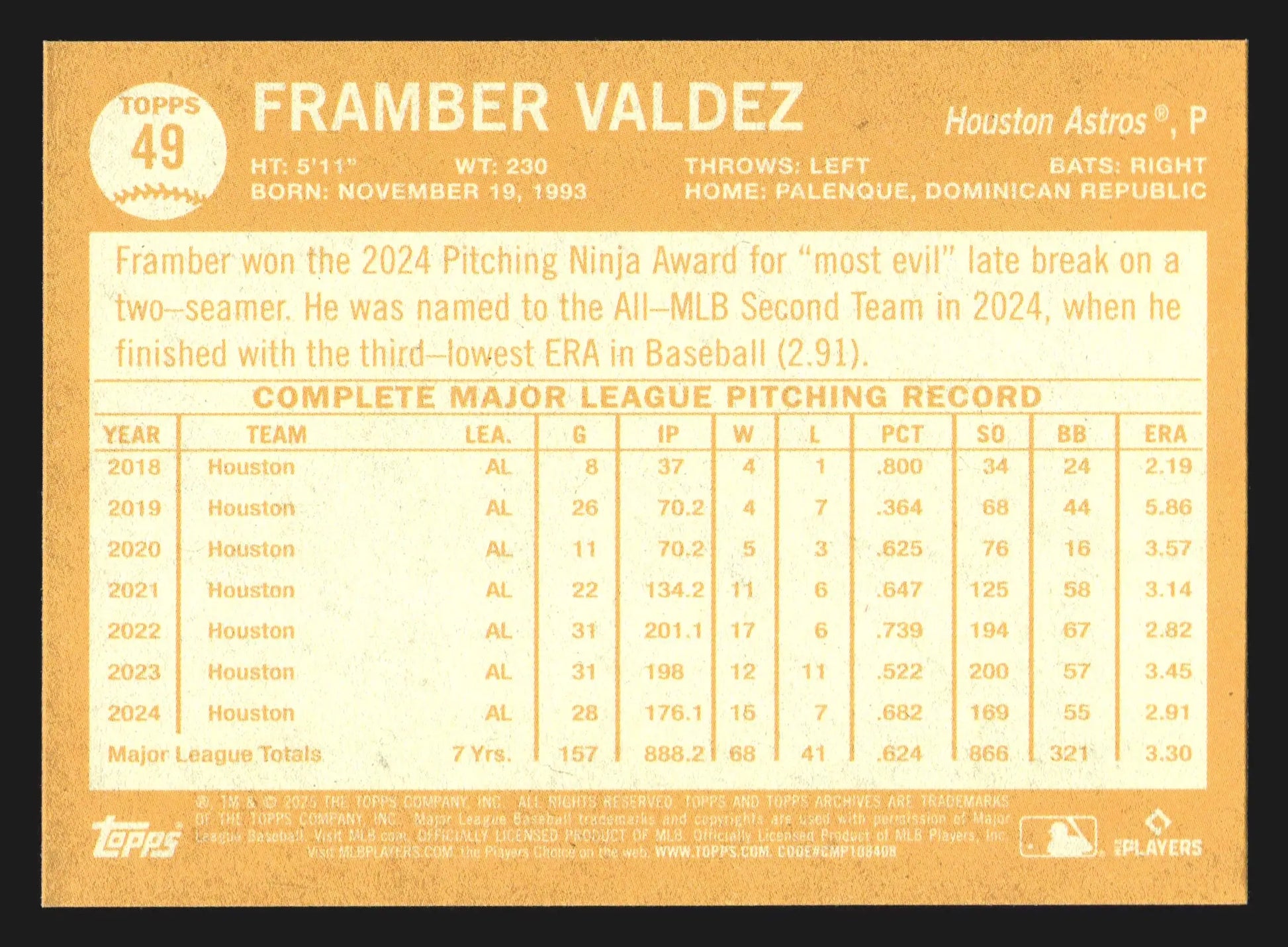 2025 Topps Archives Framber Valdez #49 1984 Design Houston Astros - Baseball Card Single