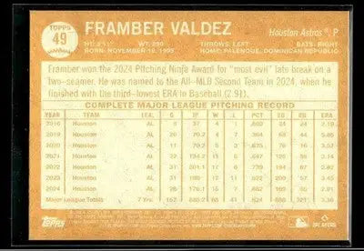 2025 Topps Archives Framber Valdez #49 Houston Astros