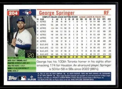 2025 Topps Archives George Springer #204 Toronto Blue Jays