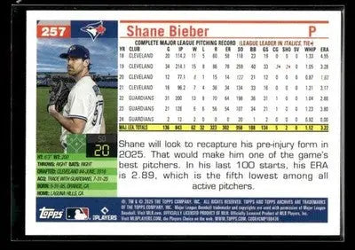 2025 Topps Archives Shane Bieber #257 Toronto Blue Jays