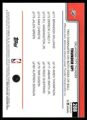 2025 Topps Basketball Chet Holmgren Shai Gilgeous-Alexander Jalen Williams #288 - Basketball Card Single