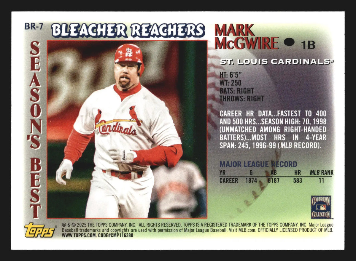 2025 Topps Bleacher Reachers Mark McGwire #BR-7 St. Louis Cardinals - Baseball Card Single