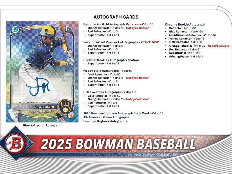 2025 Topps Bowman Baseball Hobby Box - Sports Cards - Baseball Sealed