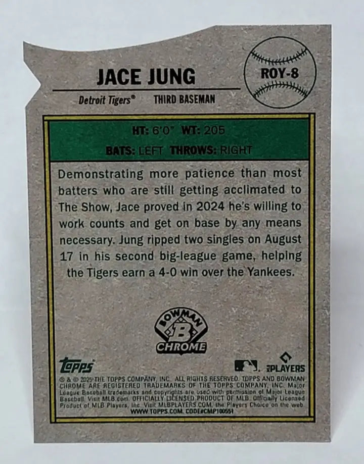 2025 Topps Bowman Chrome Jace Jung RC #ROY-8 Rookie of the year Die-Cut - Baseball Card Single