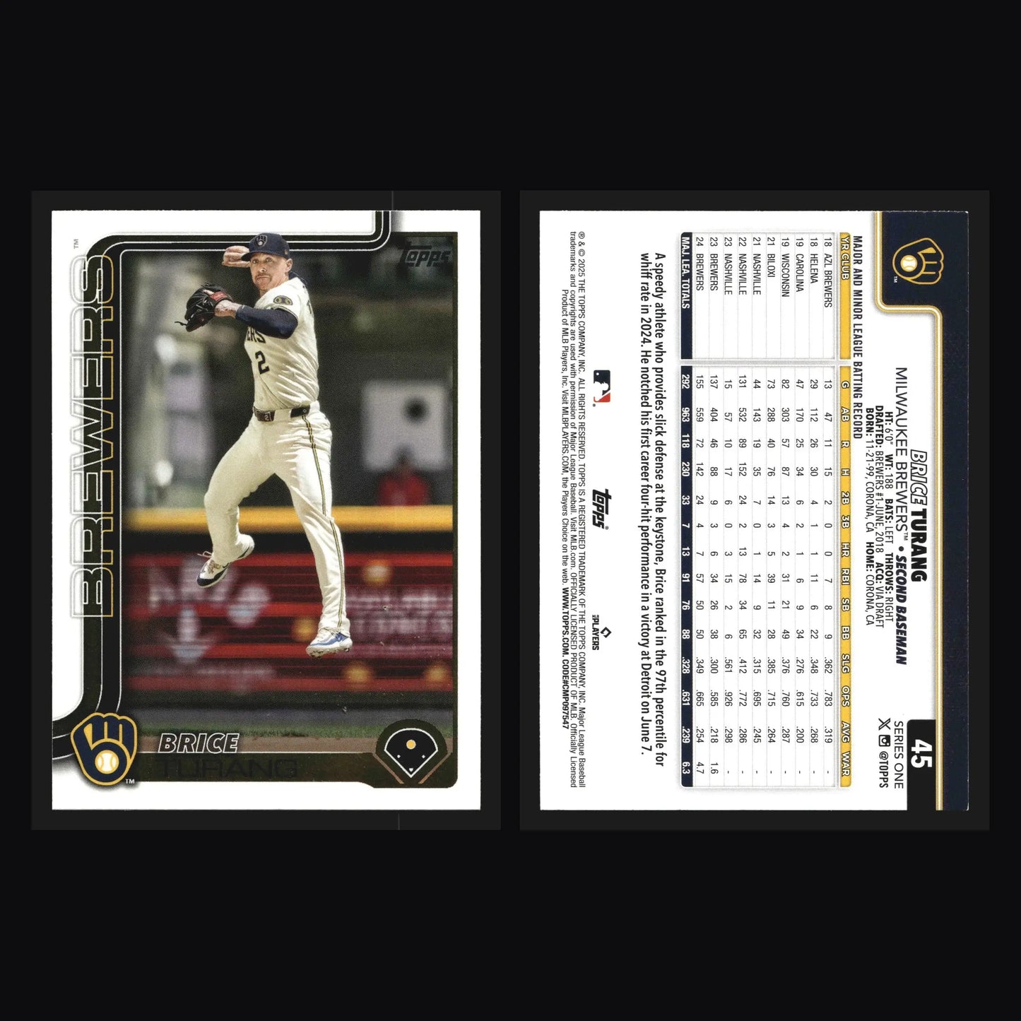2025 Topps Brice Turang #45 Milwaukee Brewers - Baseball Card Single