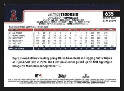 2025 Topps Bryce Teodosio #635 Los Angeles Angels RC - Baseball Card Single