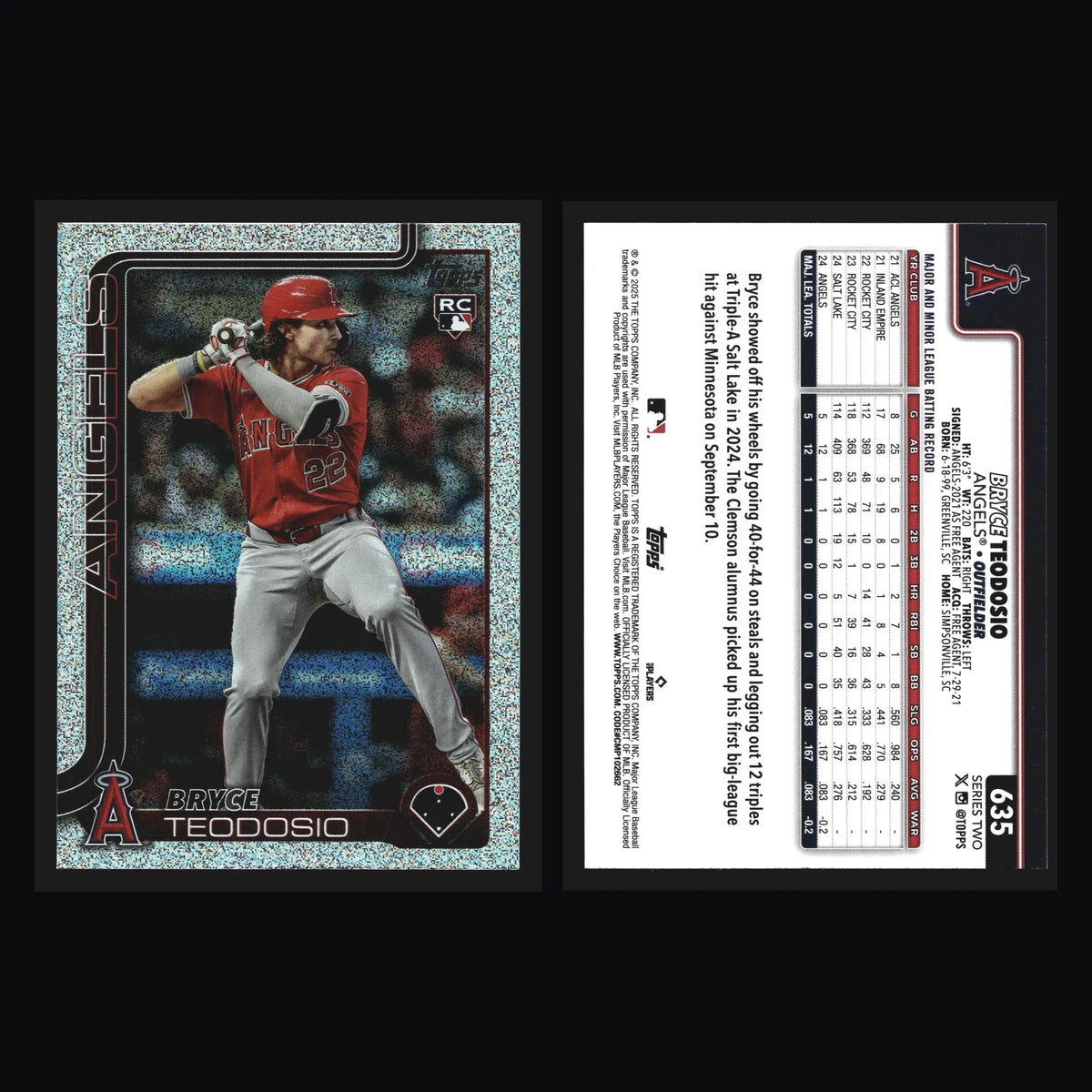 2025 Topps Bryce Teodosio #635 Sandglitter Los Angeles Angels RC - Baseball Card Single