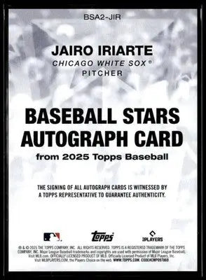 2025 Topps #BSA2-JIR Jairo Iriarte Baseball Stars Auto Black (Series Two) #/10 - Baseball Card Single