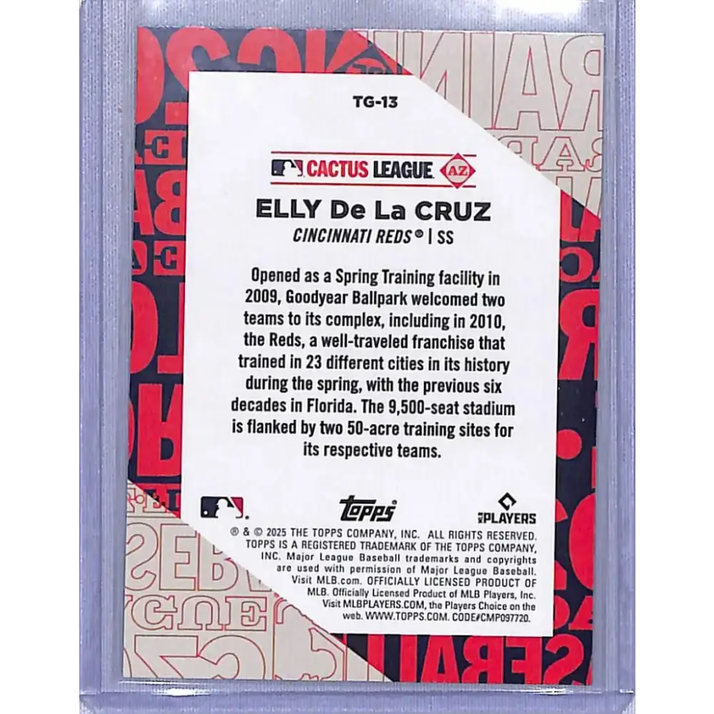 2025 Topps Cactus League #TG-13 Elly De La Cruz NM-MT Cincinnati Reds - Baseball Card Single